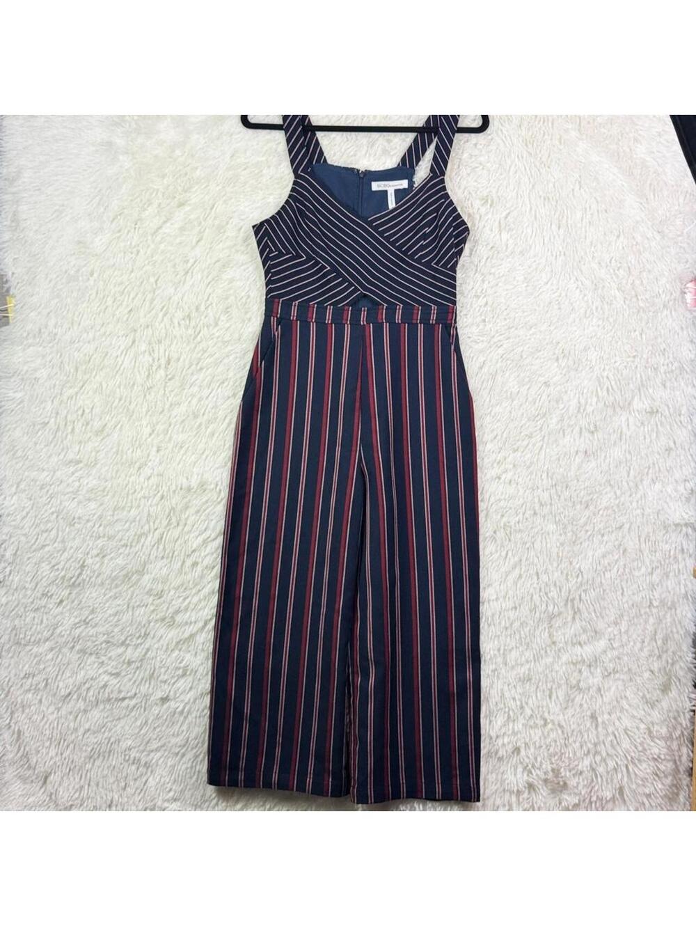 BCBGeneration Navy Striped Wide Leg Jumpsuit Size 4